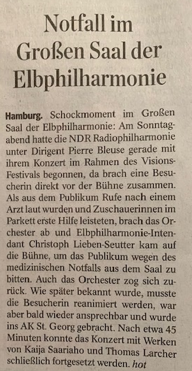 Not­fall im Gro­ßen Saal der Elbphilharmonie