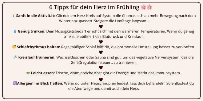 Farblich unterlegter Kasten mit 6 Tipps für dein Herz im Frühling